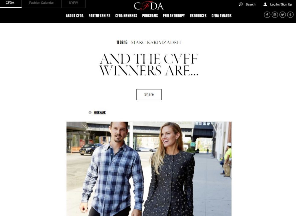【海外情報】アメリカ、若手デザイナーの登竜門「CFDA/ヴォーグファッション基金アワード」優勝は夫婦デザイナー